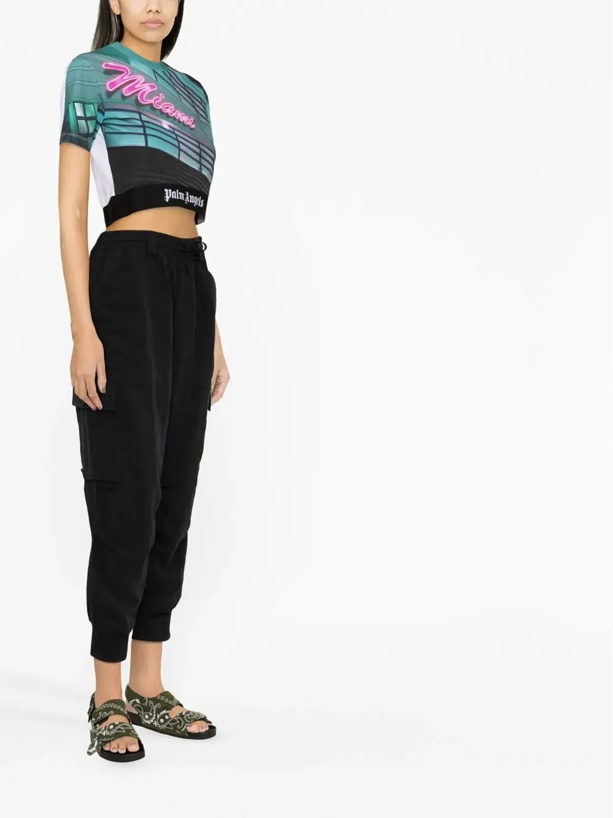 Palm Angels Miamiプリント クロップTシャツ - グリーン - 画像3