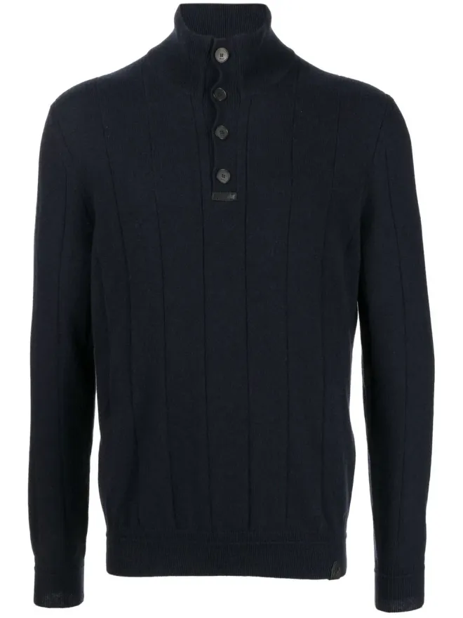 Brioni Brioni ロールネック ボタンフロント カシミヤ ジャンパー - Blueの商品画像