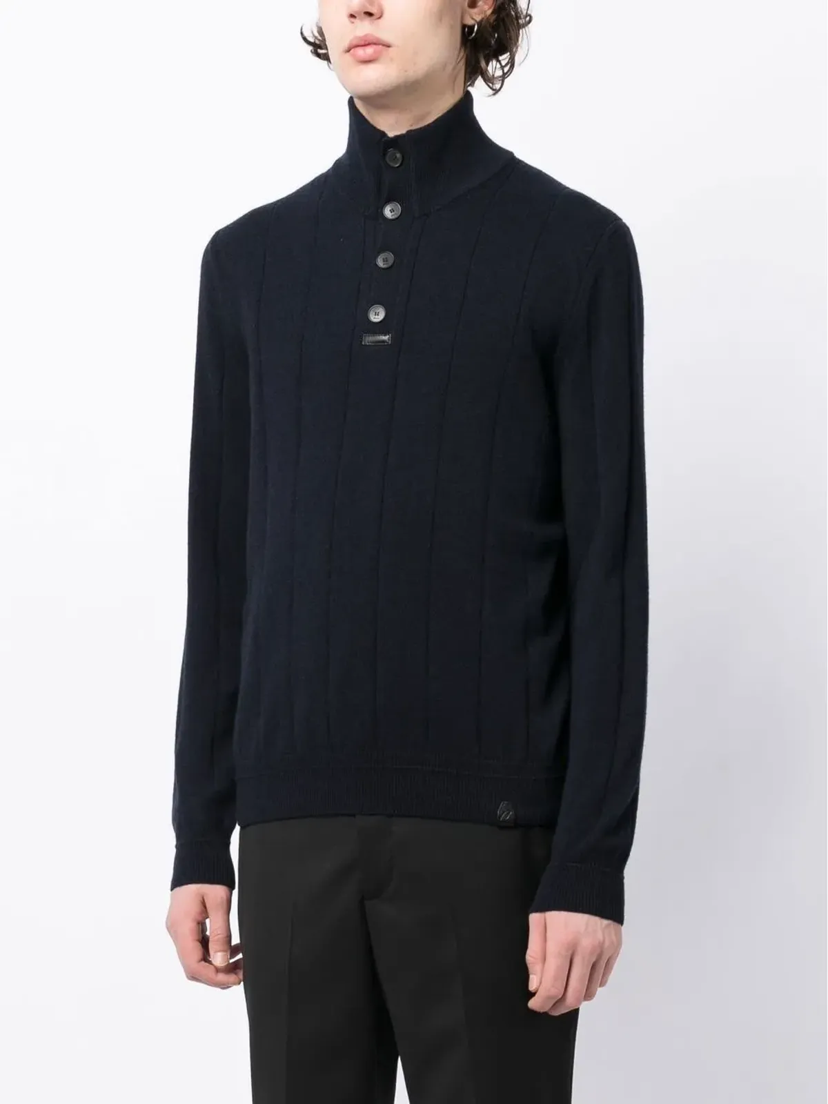 Brioni ロールネック ボタンフロント カシミヤ ジャンパー - Blue - 画像3