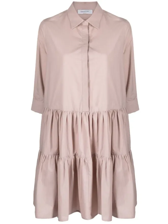 Fabiana Filippi Fabiana Filippi ティアードコットンミニシャツドレス ピンクの商品画像