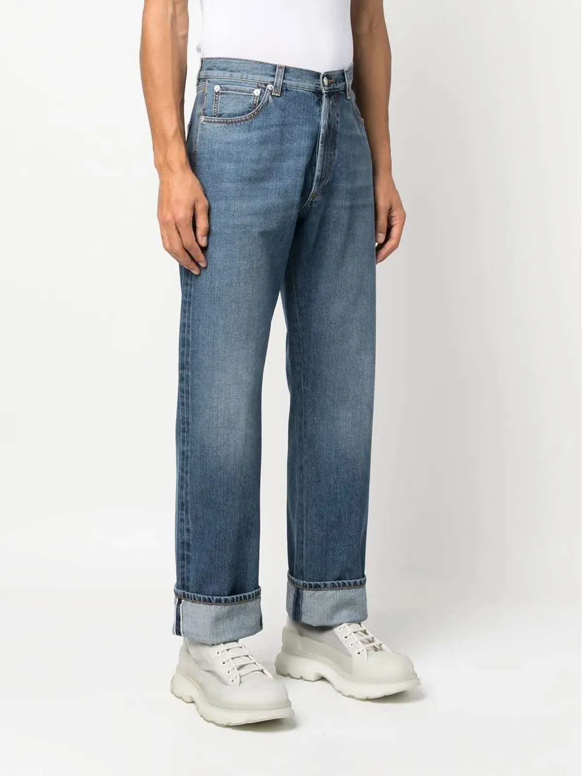 Alexander McQueen turn-up cuff straight-leg jeans - Blue - 画像3