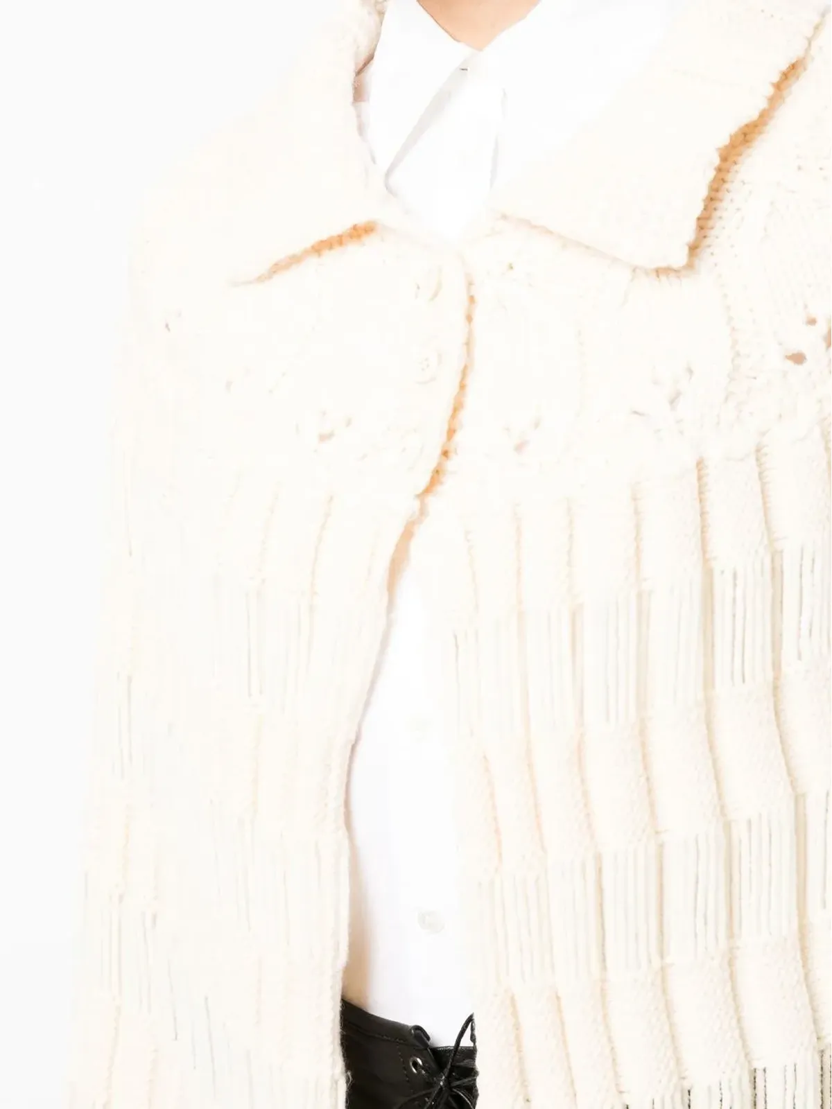 Saint Laurent Pre-Owned チャンキー編みクロシェ ポンチョ - 画像5