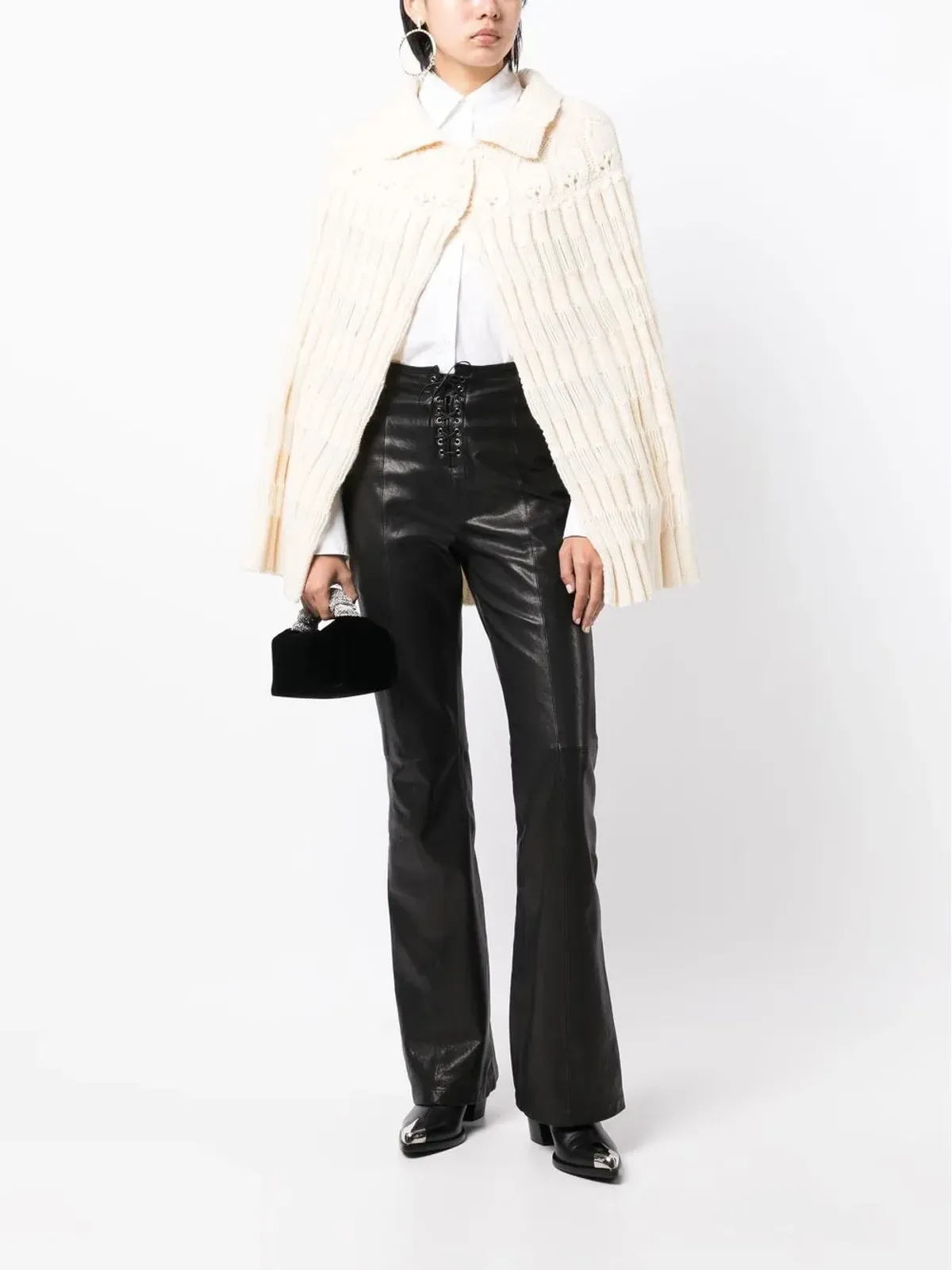 Saint Laurent Pre-Owned チャンキー編みクロシェ ポンチョ - 画像2