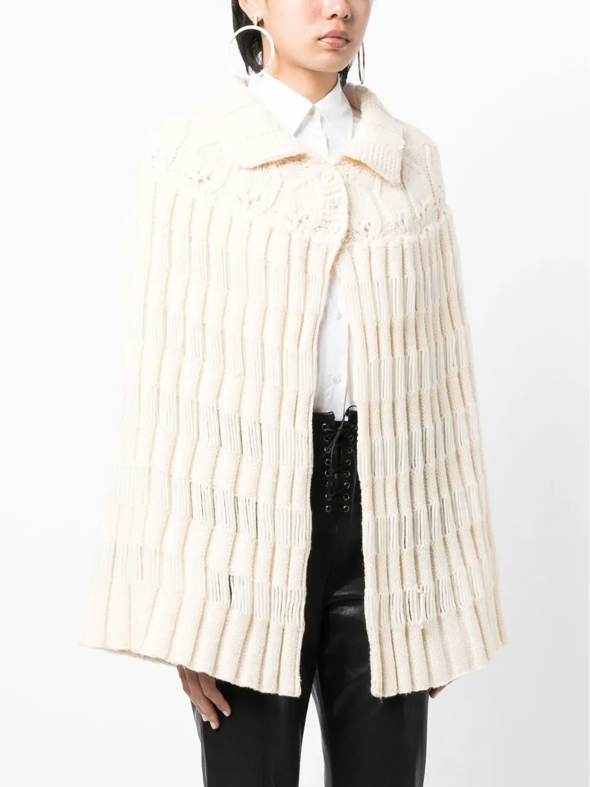 Saint Laurent Pre-Owned チャンキー編みクロシェ ポンチョ - 画像3