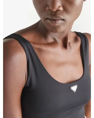 Prada トライアングルロゴ ジャージー クロップトップ - ブラック - サムネイル4