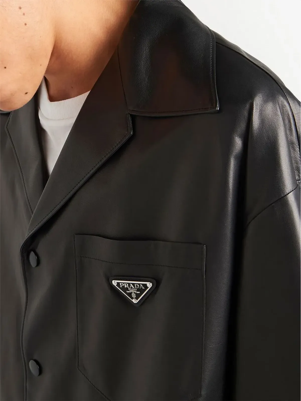 Prada nappa-leather bowling shirt - Black - 画像5