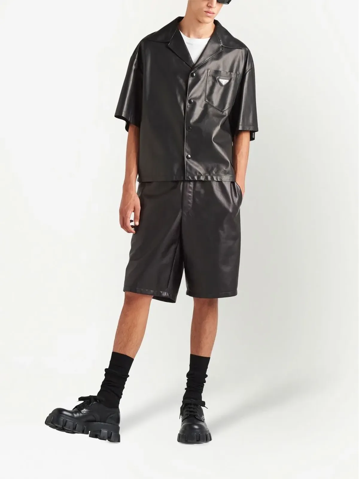 Prada nappa-leather bowling shirt - Black - 画像2