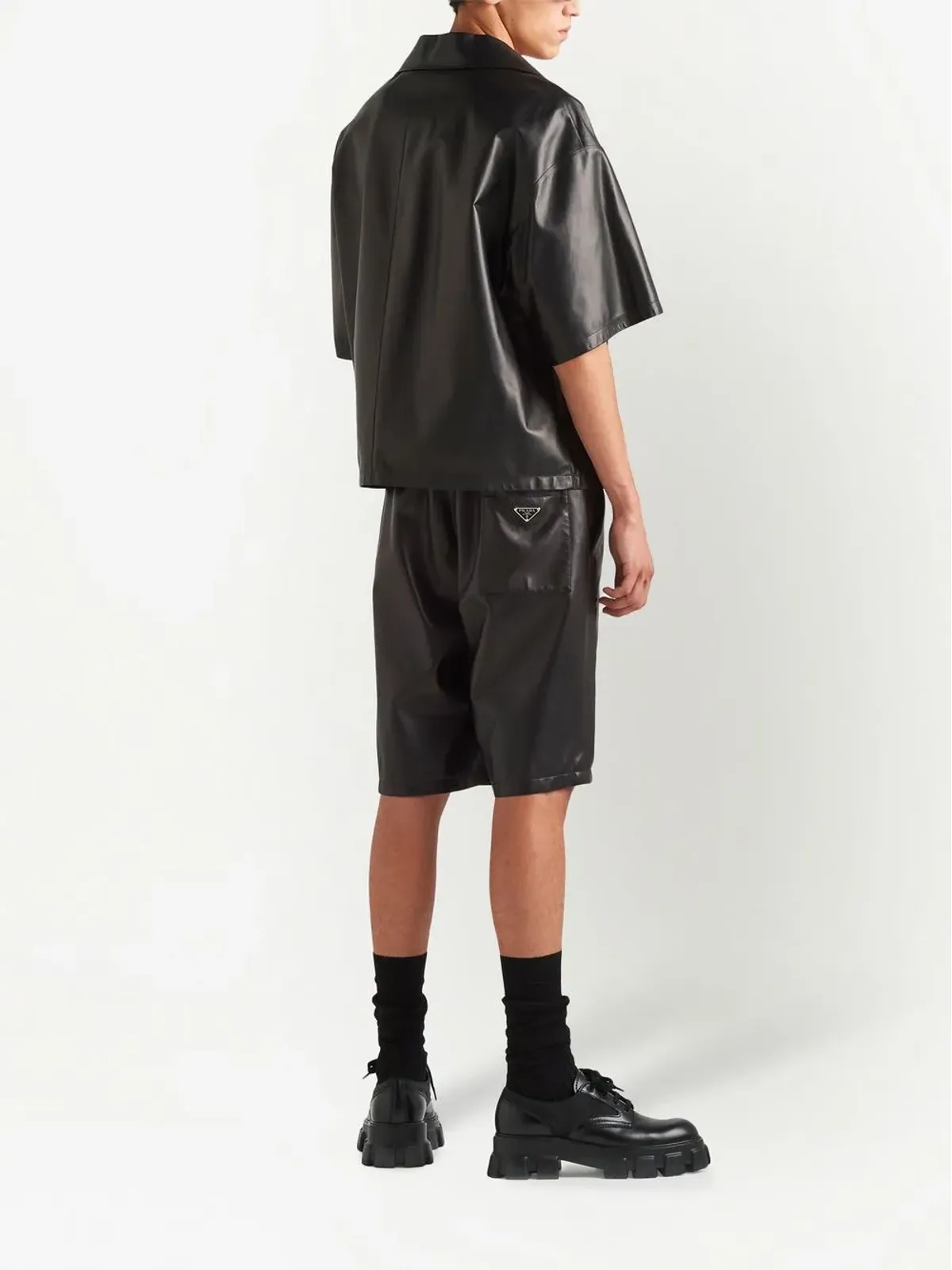 Prada nappa-leather bowling shirt - Black - 画像3