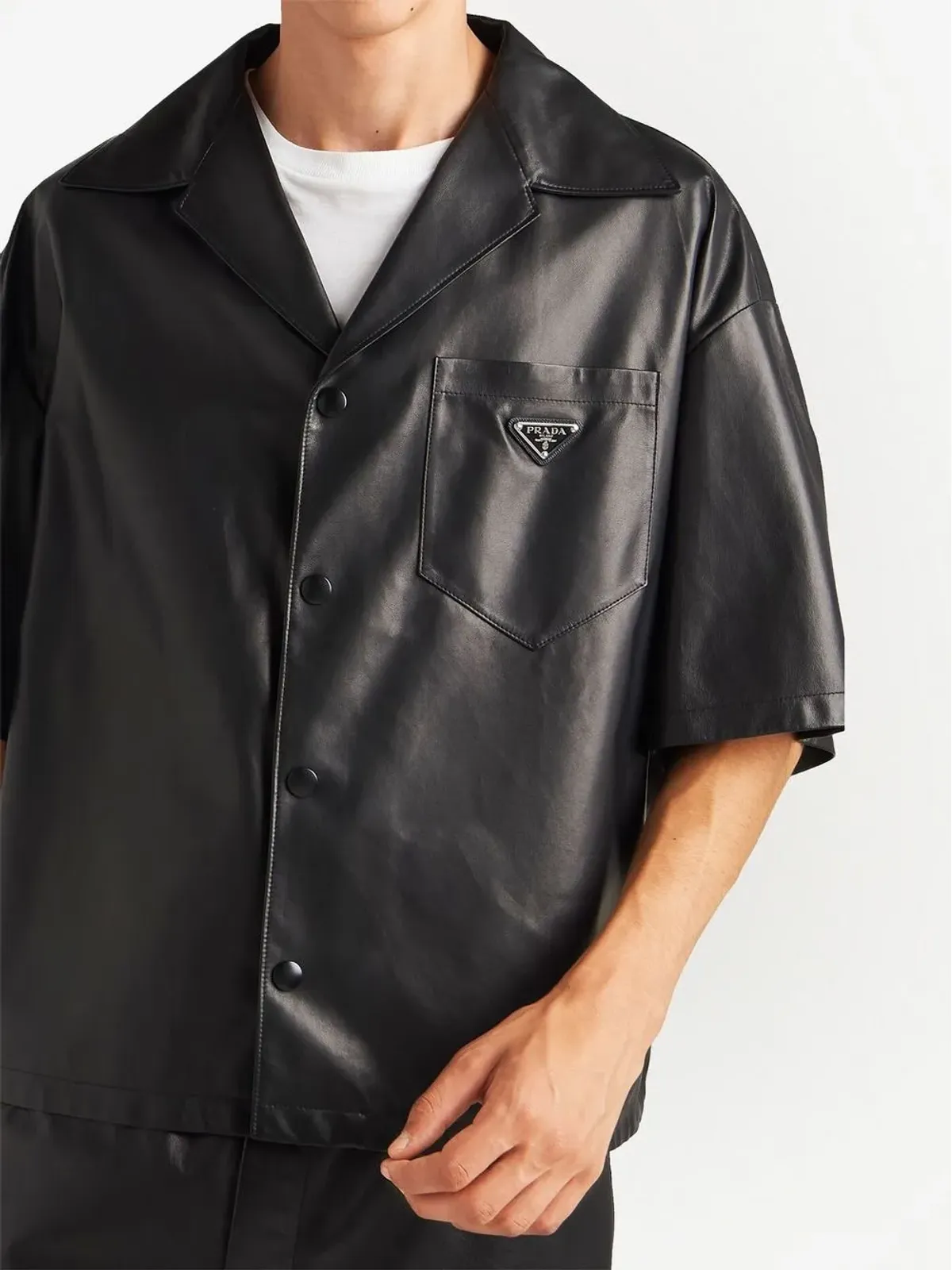 Prada nappa-leather bowling shirt - Black - 画像4