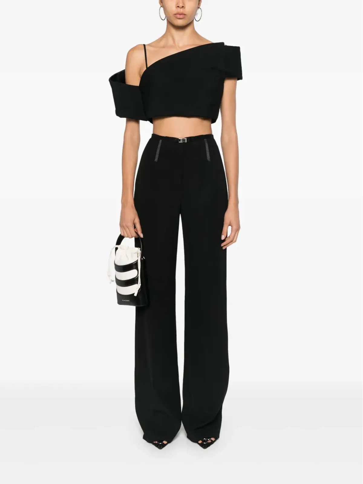 Alexander McQueen デコンストラクテッド アシンメトリック クロップトップ - ブラック - 画像2