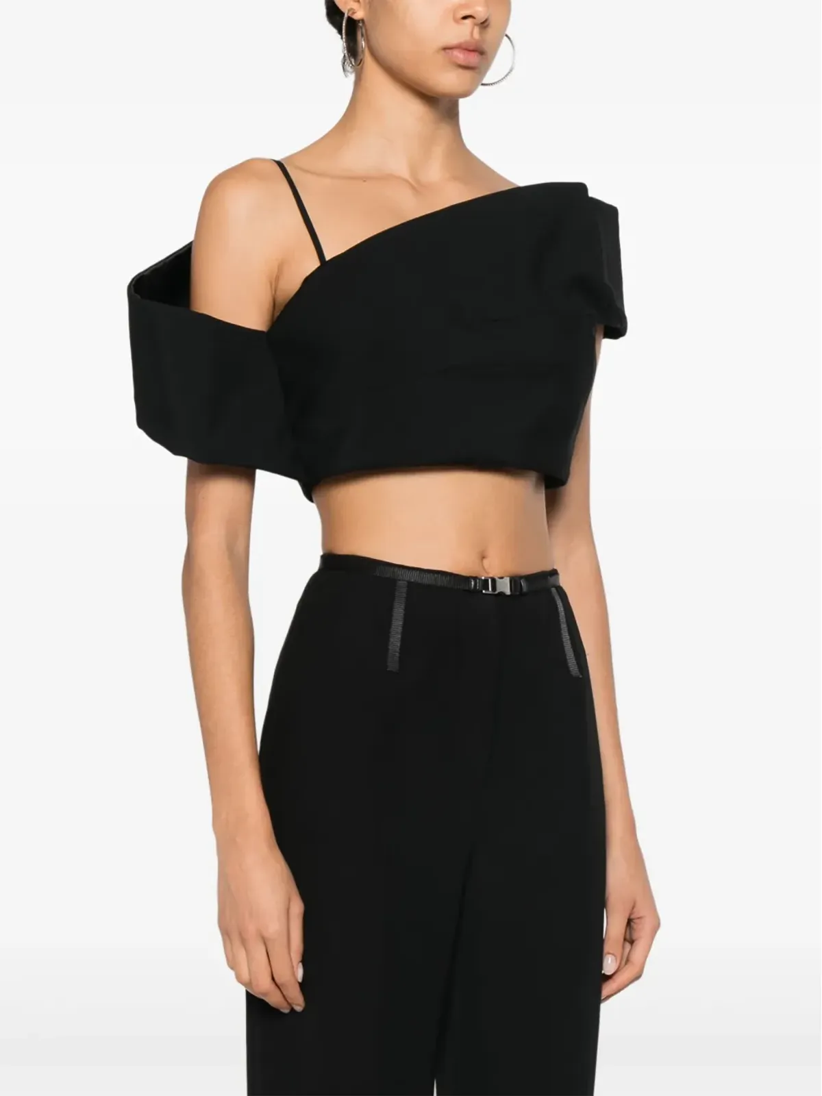 Alexander McQueen デコンストラクテッド アシンメトリック クロップトップ - ブラック - 画像3