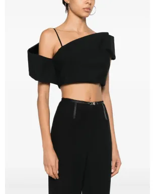 Alexander McQueen デコンストラクテッド アシンメトリック クロップトップ - ブラック - サムネイル3