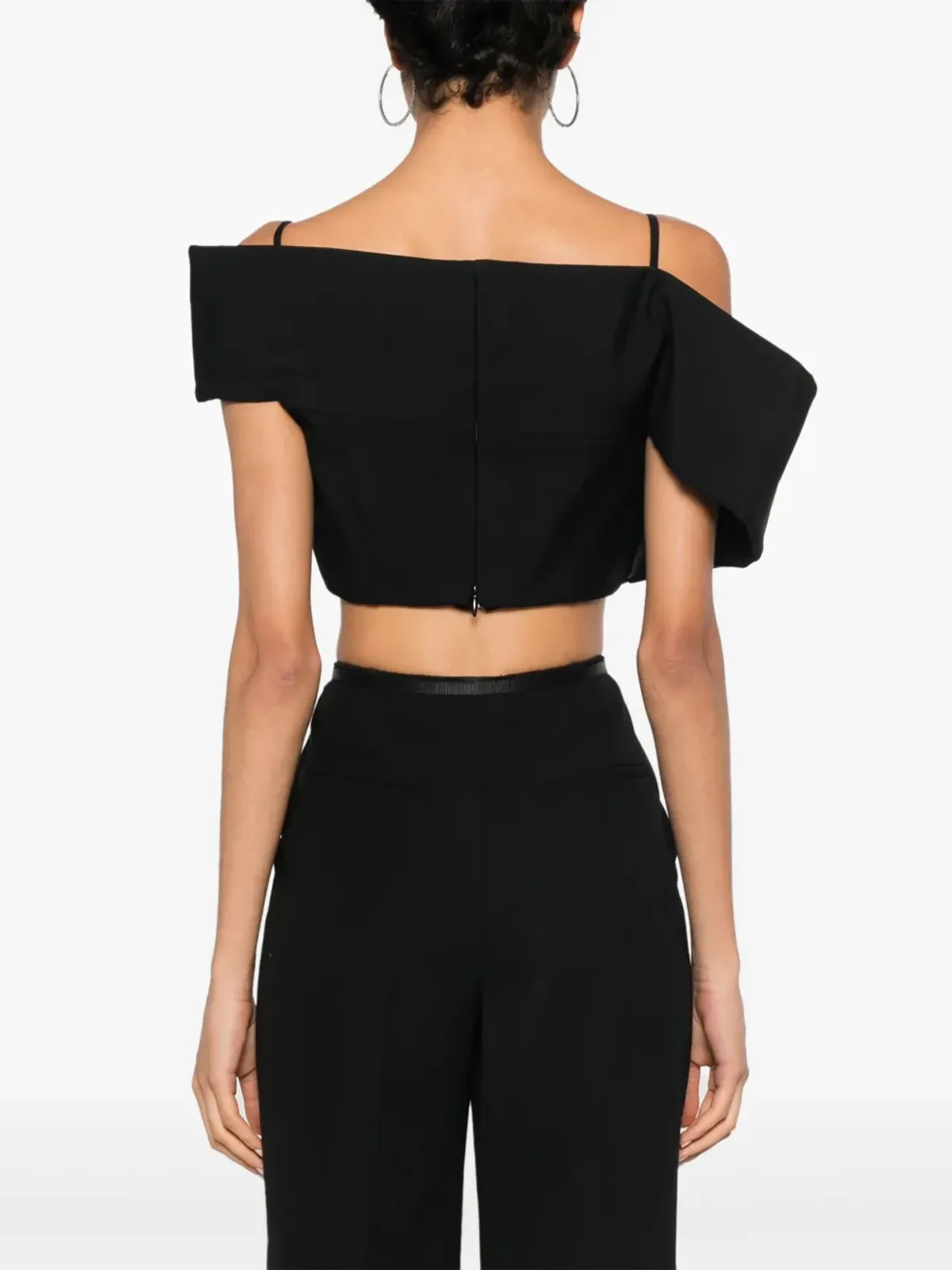 Alexander McQueen デコンストラクテッド アシンメトリック クロップトップ - ブラック - 画像4
