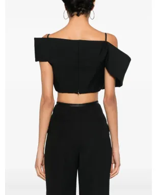 Alexander McQueen デコンストラクテッド アシンメトリック クロップトップ - ブラック - サムネイル4