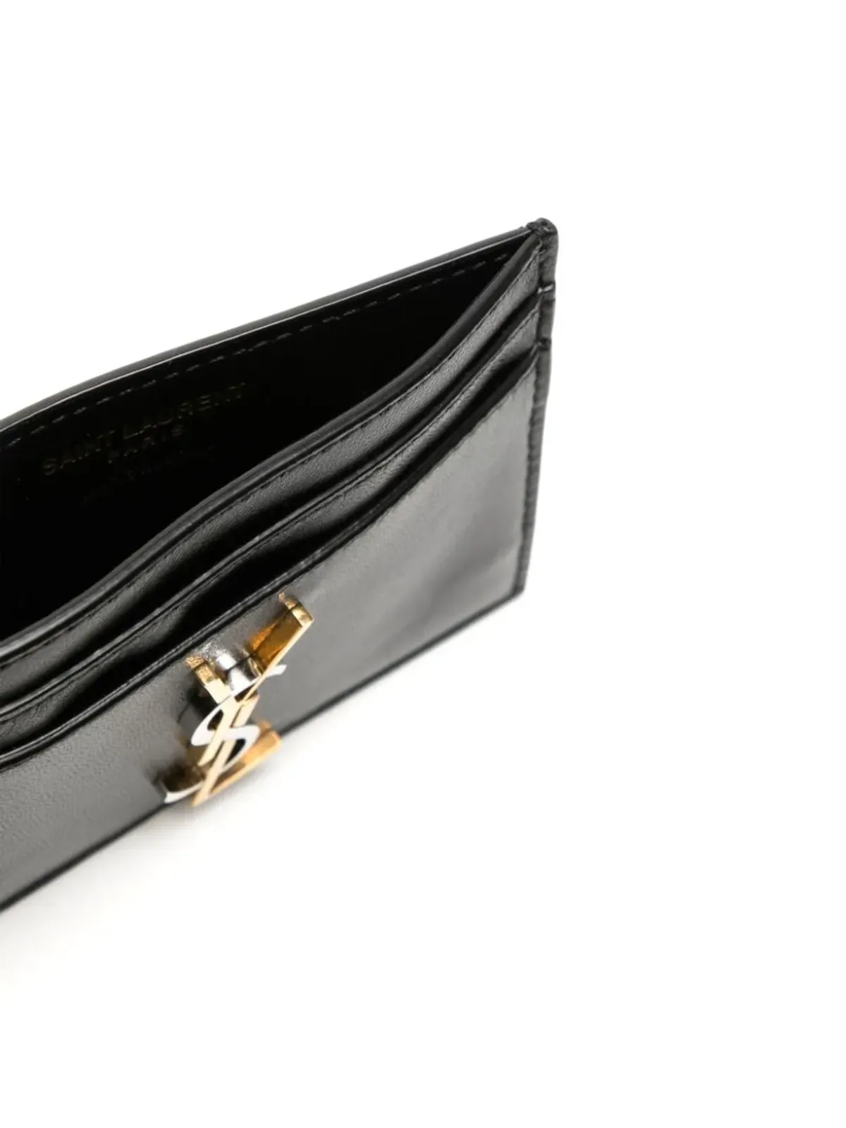 Saint Laurent ロゴプレート入りレザー カードホルダー - ブラック - 画像3