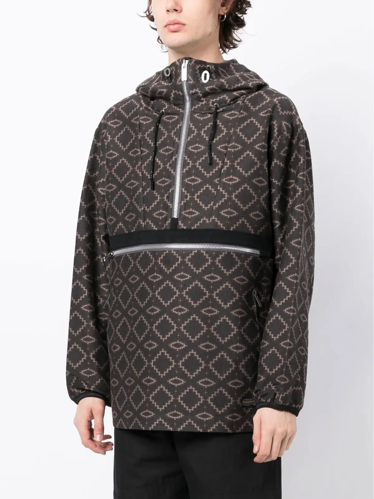 White Mountaineering 幾何学柄ハーフジップフードジャケット - 画像3