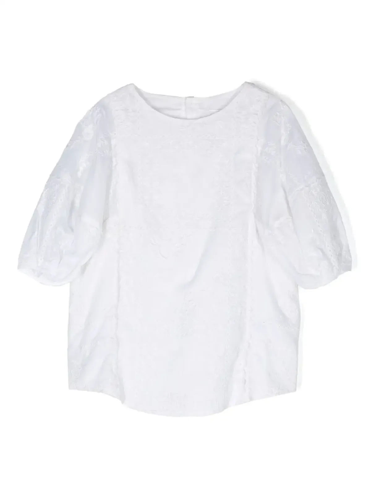 Chloé Kids 刺繍入りオーガニックコットンボイル ブラウス - White - 画像1