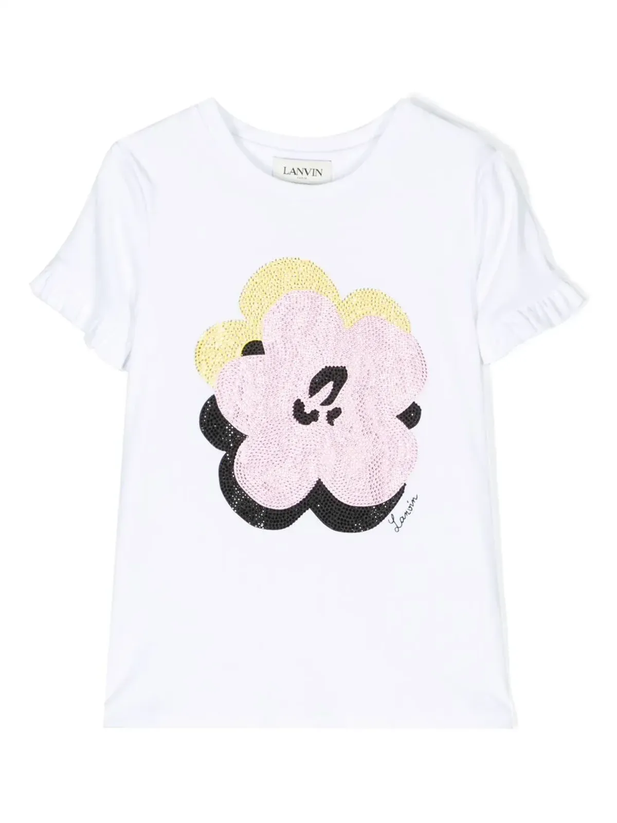 Lanvin Enfant floral-print sequin detail T-shirt - White - 画像1