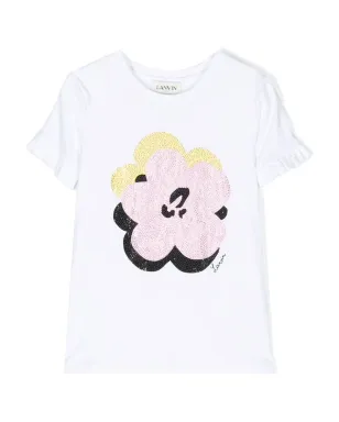 Lanvin Enfant floral-print sequin detail T-shirt - White - サムネイル1