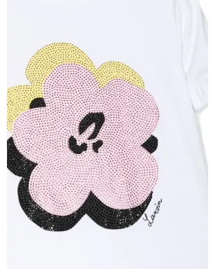 Lanvin Enfant floral-print sequin detail T-shirt - White - サムネイル3