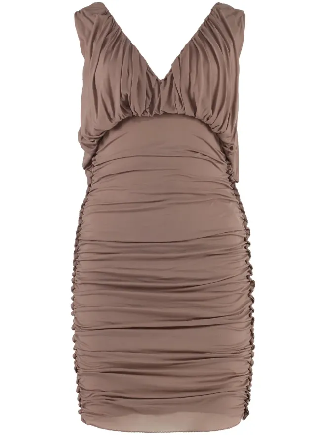 Saint Laurent Saint Laurent Vネック・ミニドレス（シャーリング／ピンク）の商品画像