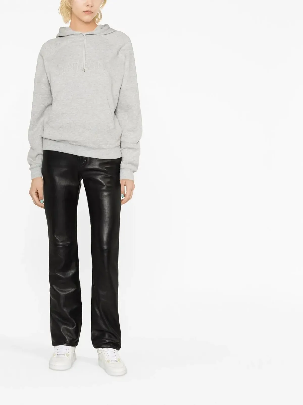 Saint Laurent 刺繍ロゴ コットン フーディ グレー - 画像2