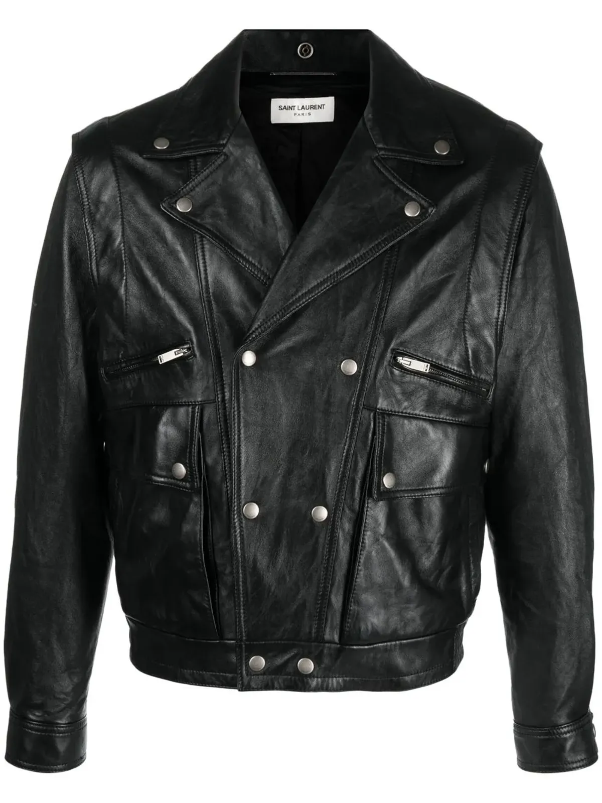 Saint Laurent シワ加工レザー ジャケット ブラック - 画像1