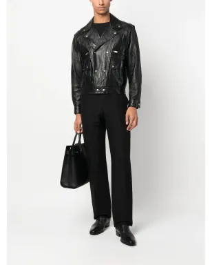 Saint Laurent シワ加工レザー ジャケット ブラック - サムネイル2