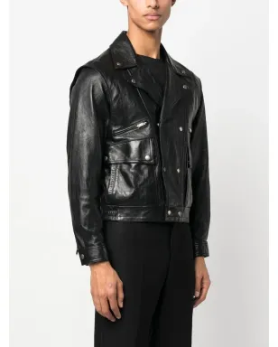 Saint Laurent シワ加工レザー ジャケット ブラック - サムネイル3