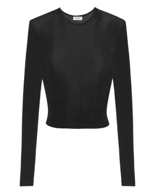 Saint Laurent ラウンドネック細密ニットトップス - ブラック - サムネイル1