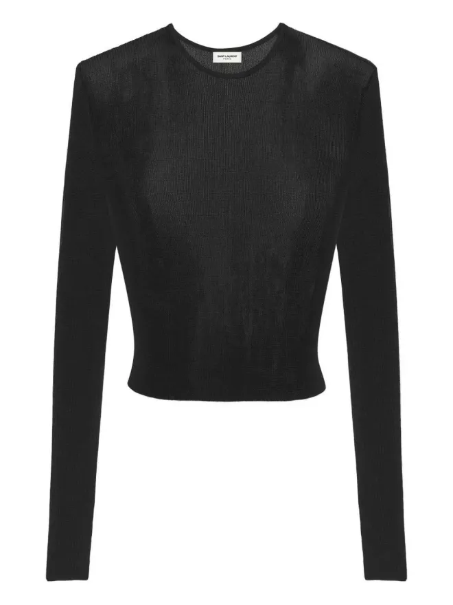 Saint Laurent Saint Laurent ラウンドネック細密ニットトップス - ブラックの商品画像