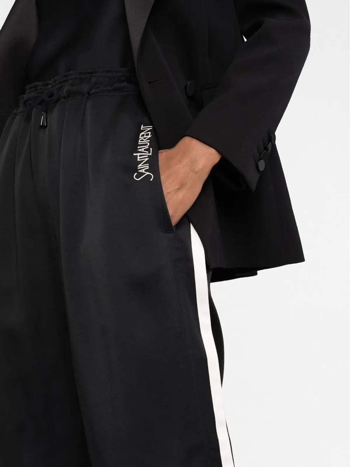 Saint Laurent ロゴ刺繍 クロップドパンツ - ブラック - 画像3