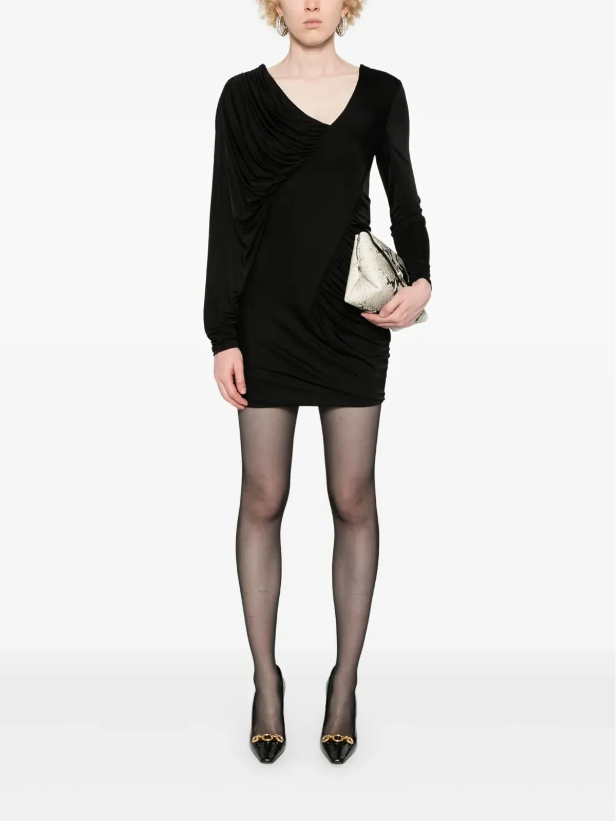 Saint Laurent ドレープミニドレス（ブラック） - 画像2