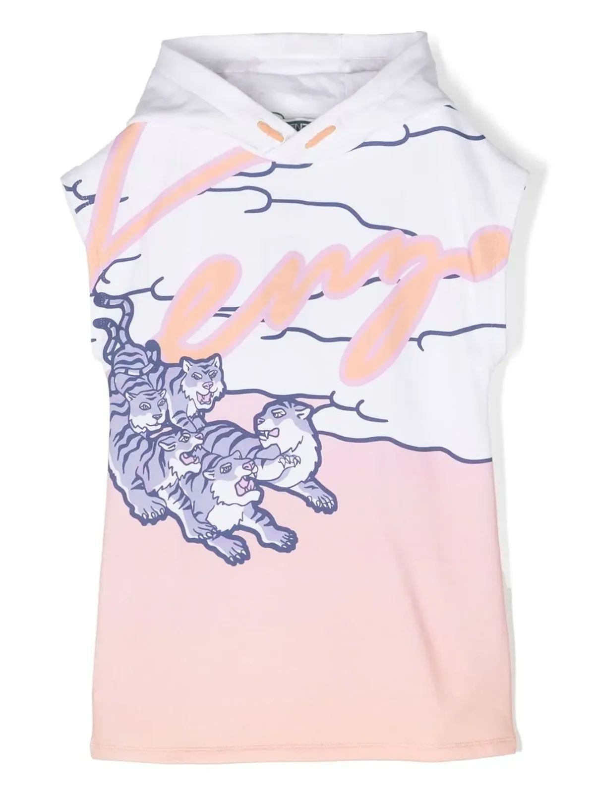 Kenzo Kids ノースリーブ タイガープリント フード付き ワンピース - White - 画像1