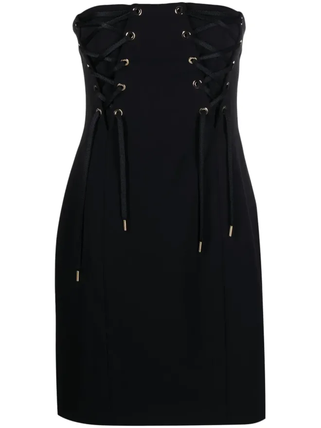 PINKO PINKO レースアップストラップレス・ストレッチクレープ・ミニドレスの商品画像