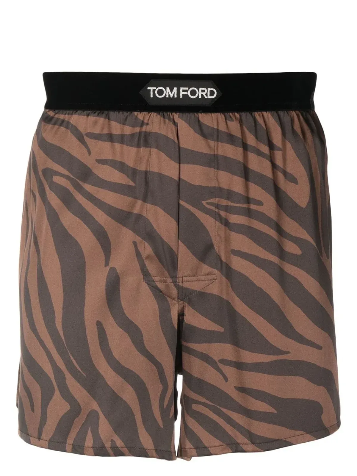 TOM FORD ゼブラ柄シルクボクサーショーツ ブラウン - 画像1