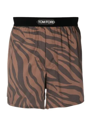TOM FORD ゼブラ柄シルクボクサーショーツ ブラウン - サムネイル1