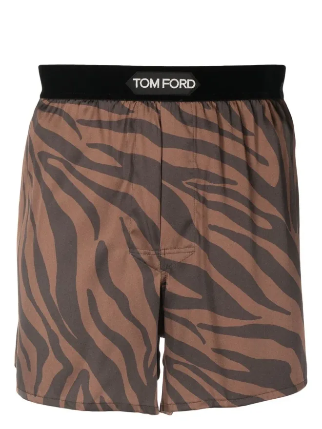 TOM FORD TOM FORD ゼブラ柄シルクボクサーショーツ ブラウンの商品画像