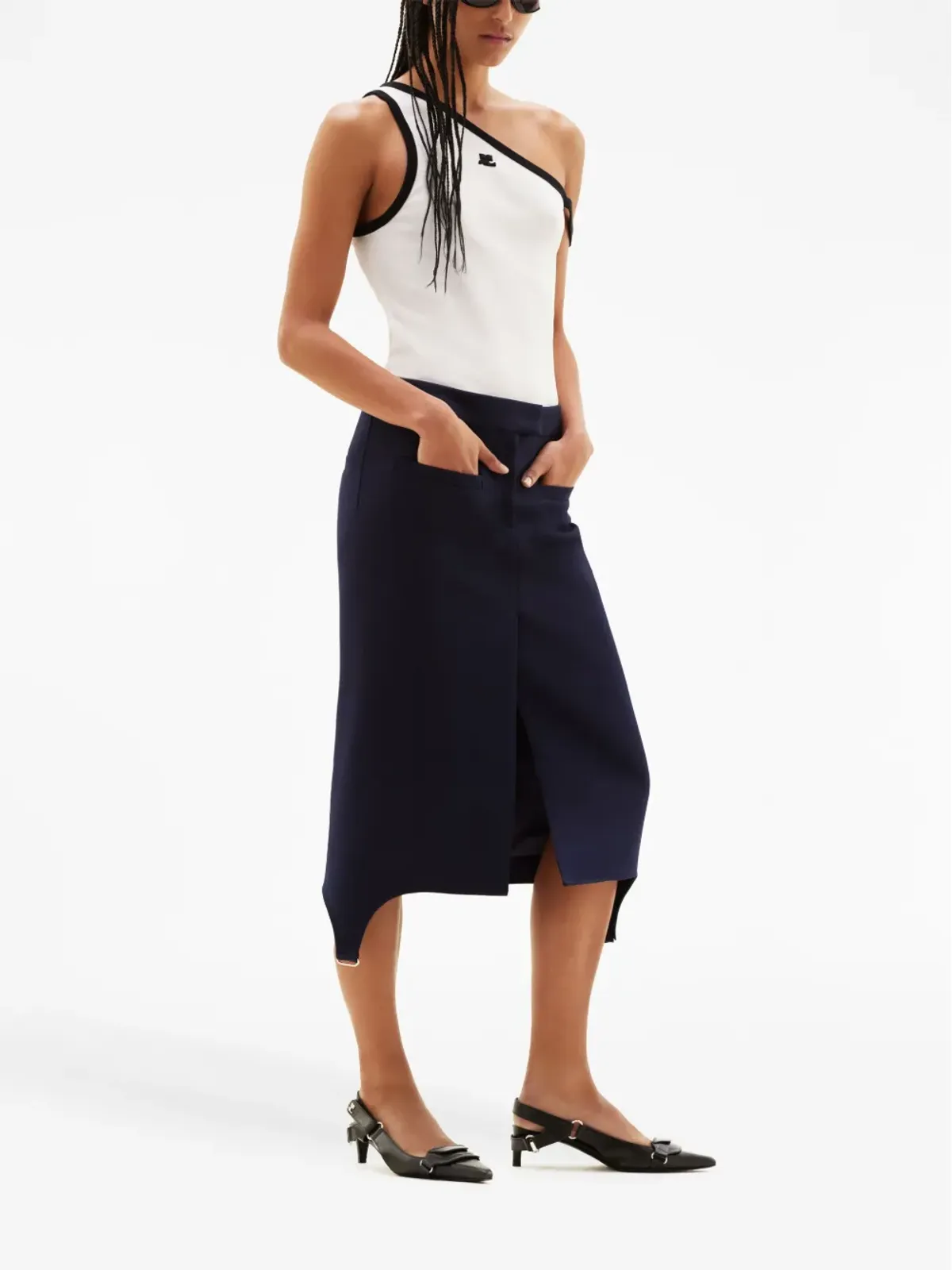 Courrèges サスペンダー付きミディツイルスカート - 画像3