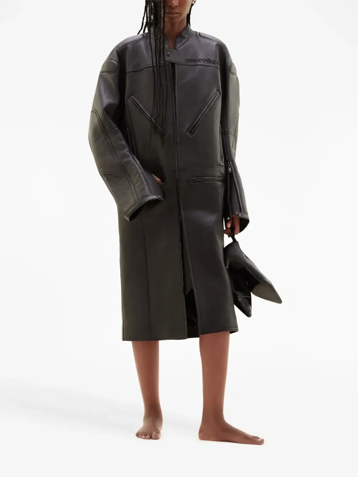Courrèges ロゴデボスドレザーコート - 画像2