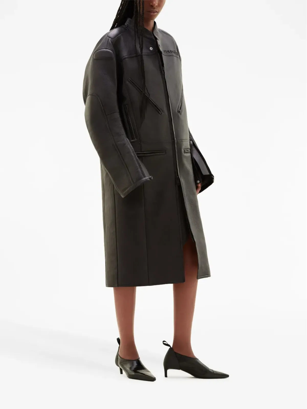 Courrèges ロゴデボスドレザーコート - 画像3