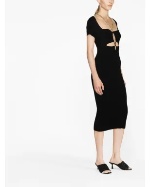 PINKO チェーンストラップ カットアウト リブニット ミディドレス ブラック - サムネイル4