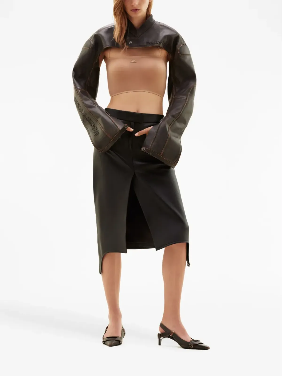 Courrèges ロゴデボスド クロップド レザージャケット - ブラック - 画像2