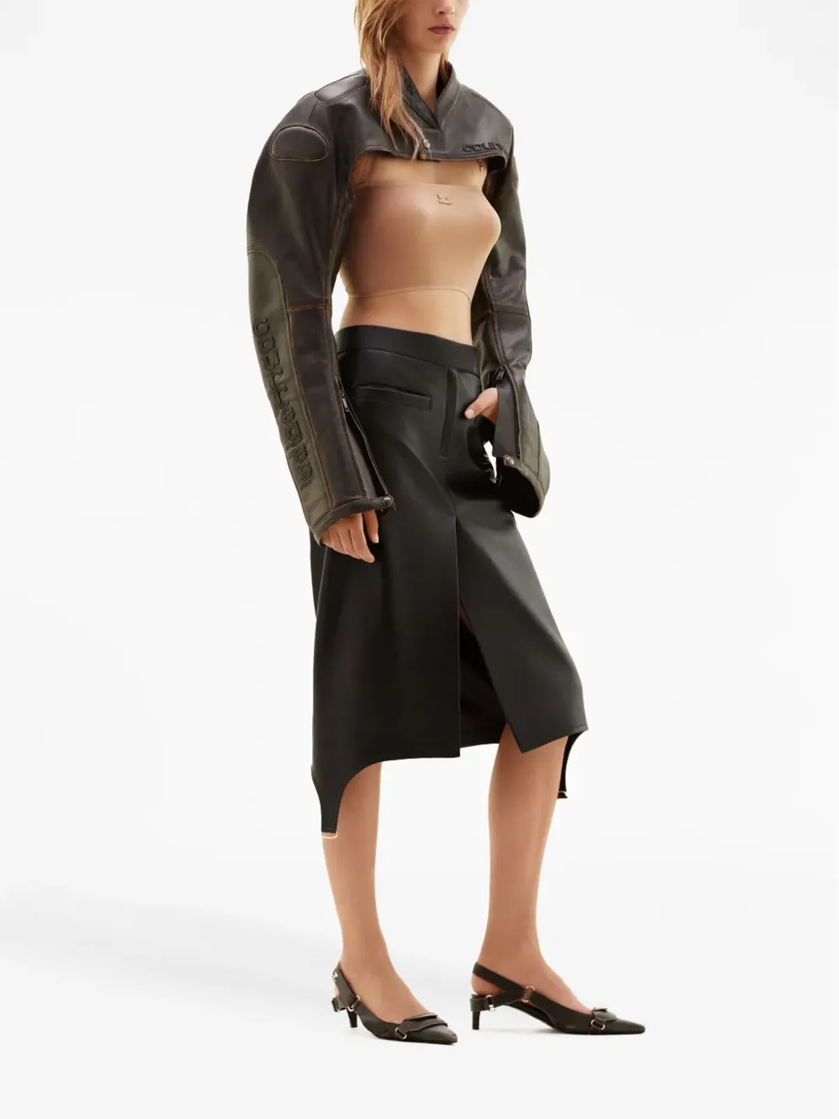 Courrèges ロゴデボスド クロップド レザージャケット - ブラック - 画像3
