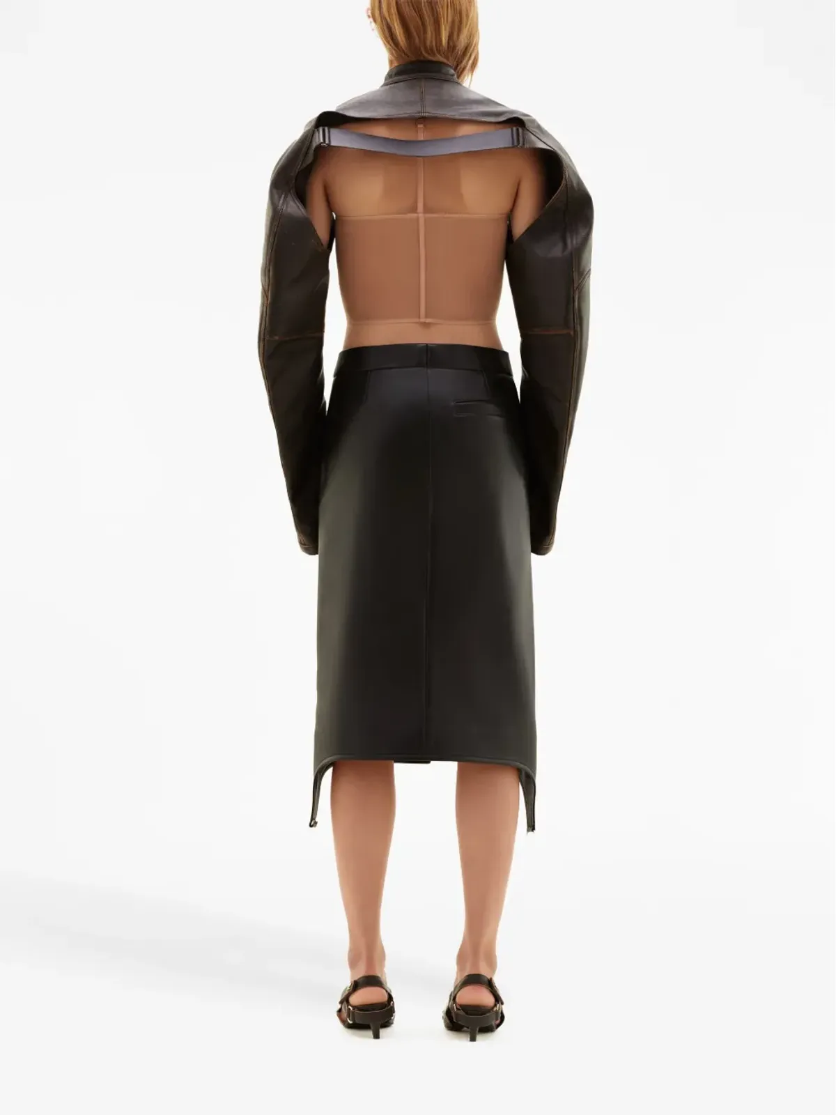 Courrèges ロゴデボスド クロップド レザージャケット - ブラック - 画像4