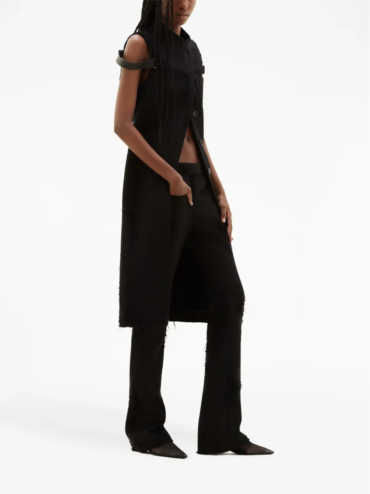 Courrèges ノースリーブ ヴァージンウール コート - ブラック - 画像3