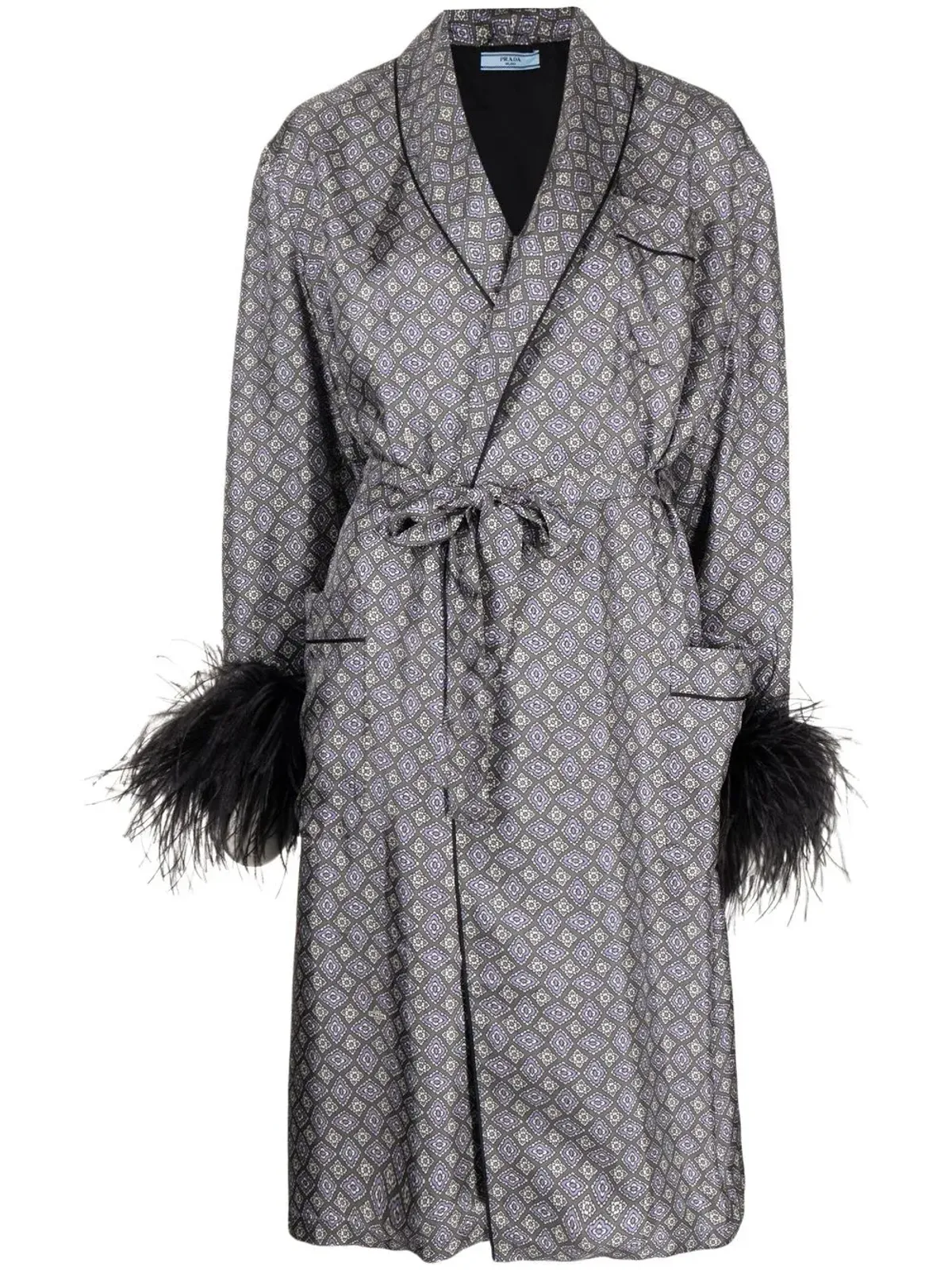 Prada Pre-Owned フェザー・ディテール シルク ローブ - 画像1