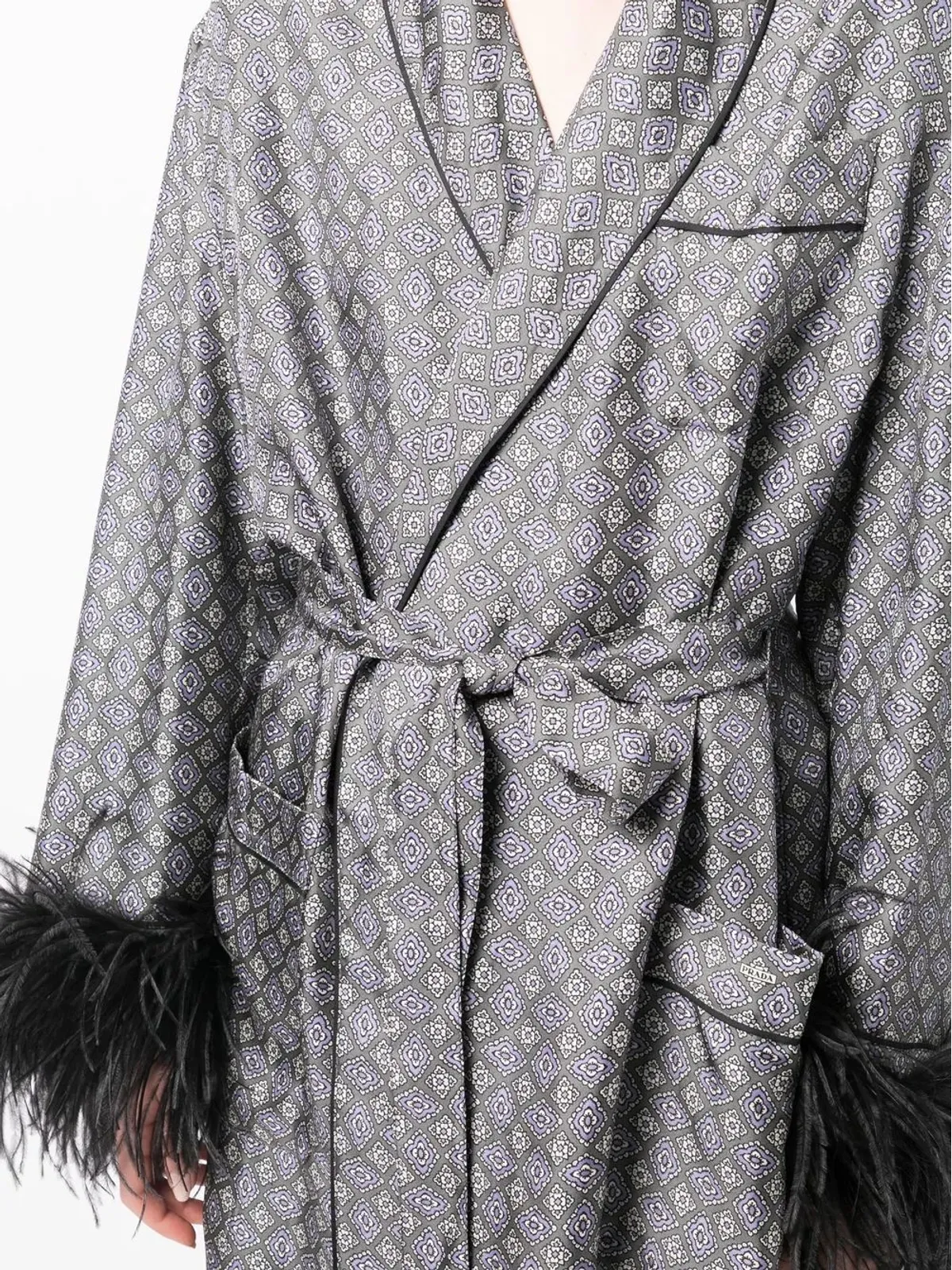 Prada Pre-Owned フェザー・ディテール シルク ローブ - 画像5
