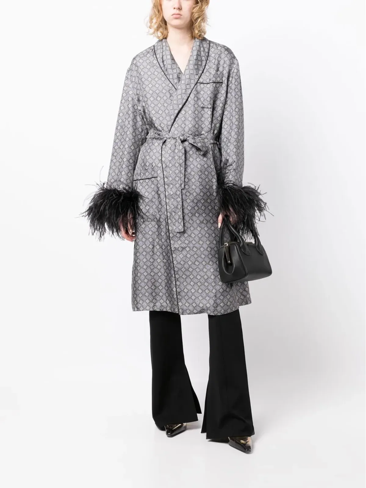 Prada Pre-Owned フェザー・ディテール シルク ローブ - 画像2