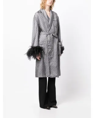 Prada Pre-Owned フェザー・ディテール シルク ローブ - サムネイル3